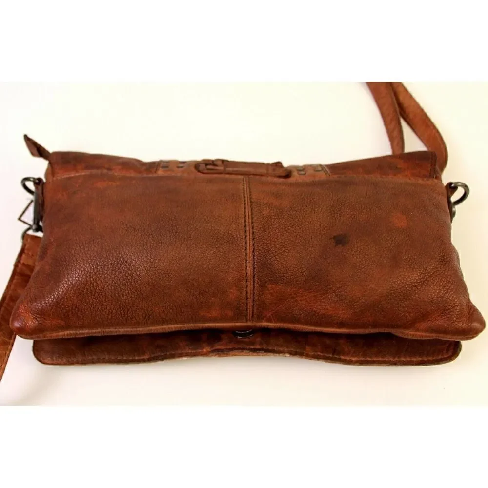 NWT $179 CIVICO 9 COGNAC BROWN GENUINE LEATHER X-BODY SHOULDER BAG HANDBAG PURSE